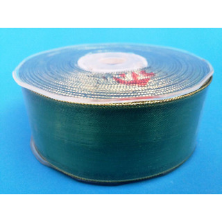 Green Organza Ribbon with Gold 07 35mm Met