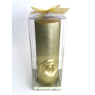 Vela Cilind Ouro 23x7cm c/ Rosa 9-18558