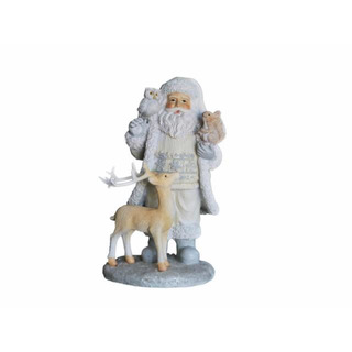 Santa Claus 20cm w/ Deer, Owl and Squirrel Resin 10-5656