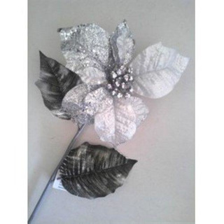 Silver Christmas Flower with Glitter 10-4146