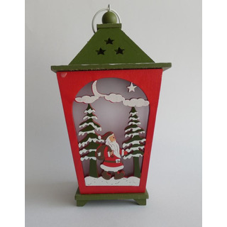 Wooden Lantern with Santa Claus Light 10-5621