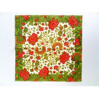 Guardanapo Branc Flores Vermel Barra Ver